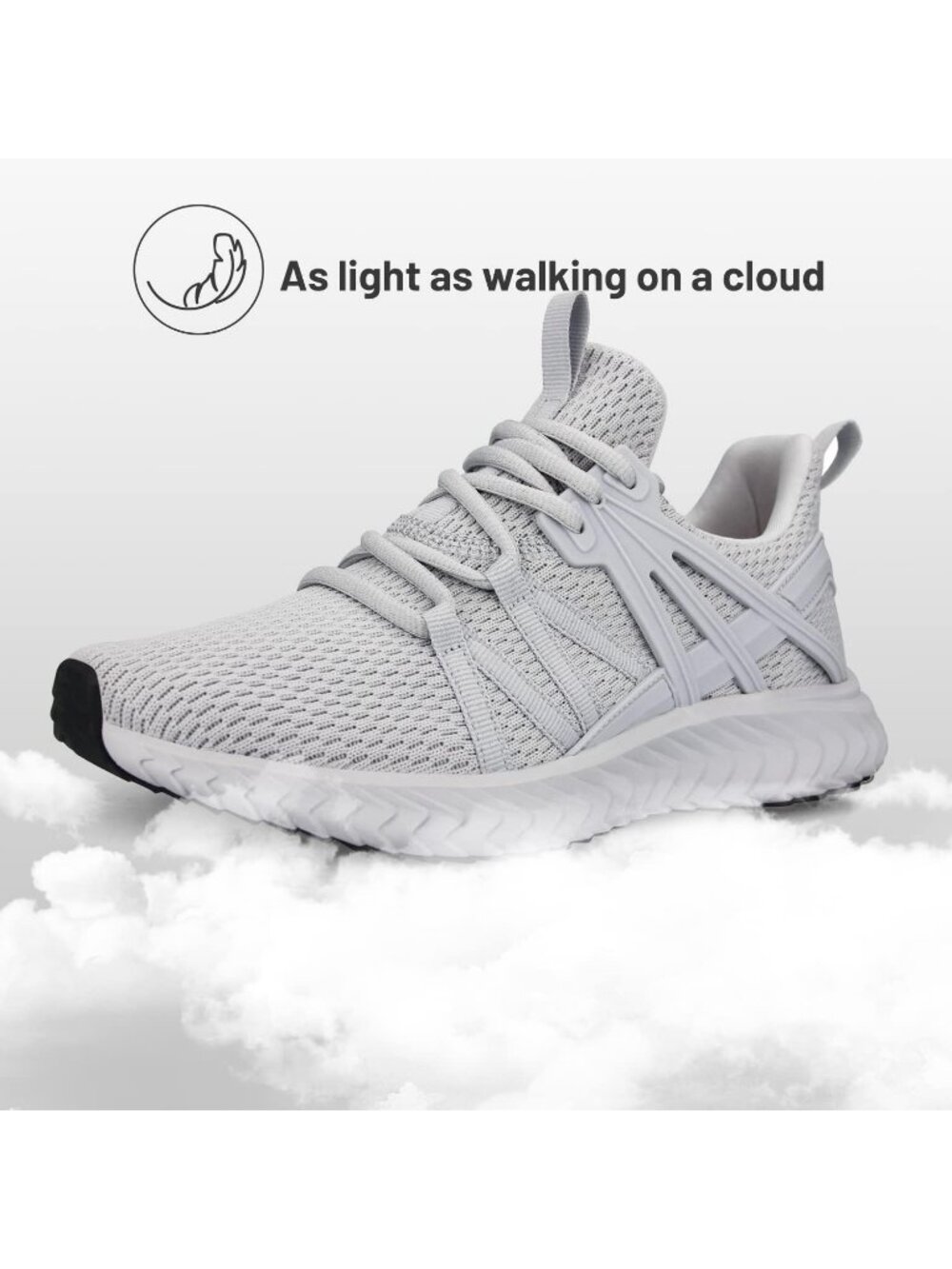 Women's Grey Mesh Walking Tennis Lightweight Casual Lace-Up Slip On Sneaker - Picture 4 of 5